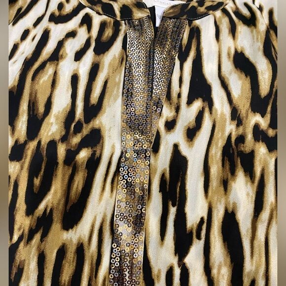 Chico’s SZ 8 Chiffon Bianca Animal Print Shirt Tie Front Sequin Slit Neck - Picture 7 of 12